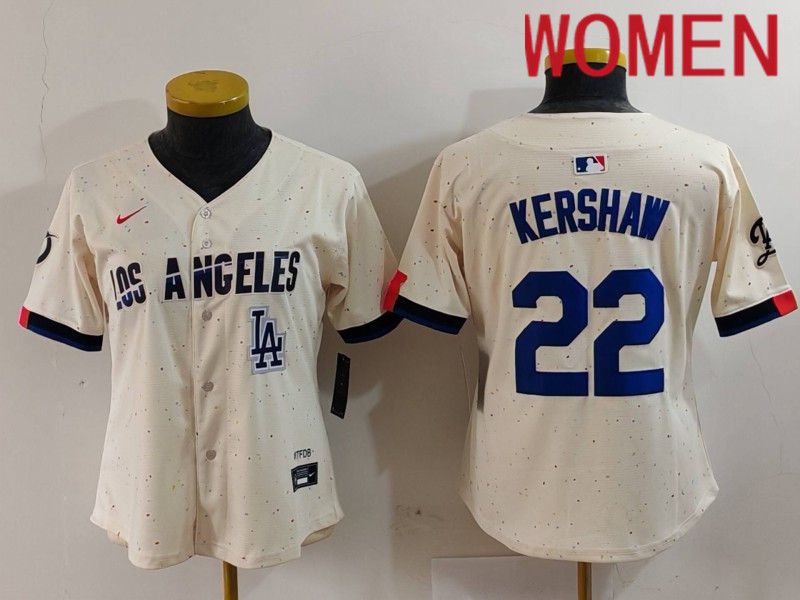Women Los Angeles Dodgers #22 Kershaw Cream Fashion Nike Game MLB Jersey style 7014->los angeles dodgers->MLB Jersey